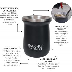 - Kit industriel en acier inoxydable pour boire du Yerba Mate, une paille Bombilla et 1 litre facile &agrave; nettoyer | Confortable &agrave; tenir | Chaud plus longtemps, noir - Neuf