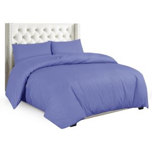 Sjzg-Parure De Lit Avec Housse De Couette Et Taies D'oreiller En Percale Infroissable Uni, Bleu, King - Neuf