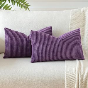 CAUC-Housses de Coussins en Velours C&ocirc;tel&eacute; D&eacute;coratif Canap&eacute; Taie d'oreiller Doux Decoration pour Maison Salon Chambre Canap&eacute; D&eacute;coration 30x50cm Lot de 2 (Aubergine Pourpre) - Neuf