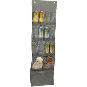 Kgabery-Organiseur À Chaussures,15 Pochettes,À Suspendre,Hxlxp : 158x47,5x5 Cm,Range-Souliers,Gris-Transparent - Neuf