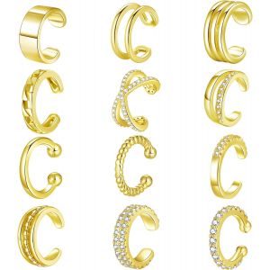 Kal-Pcs Manchette D'oreille Pour Femme Faux Piercing Oreille R&eacute;glables L&eacute;g&egrave;res Boucles Oreille Sans Trou Ear Cuff Non Piercing Plaqu&eacute;es Or 14k Helix Cartilage Boucles D'oreille Ensemble - Neuf