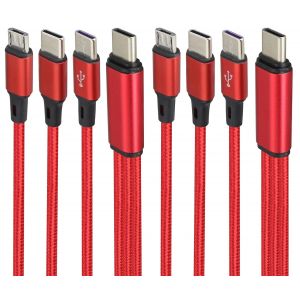 2-Pack/4Pied 3 En 1 Usb 2.0 Type C Y Splitter C&acirc;ble De Charge Usb C 2.0 M&acirc;le &Agrave; 1Xmicro Usb+2Xtype C M&acirc;le C&acirc;ble Compatible Avec Mobile/Android,Etc.(Rouge- 2 Type C+1Micro Usb) - Neuf