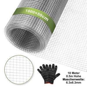 Grillage M&eacute;tallique Grillage Acier 6,3x6,3 Mm - Rouleau 50 Cm X 10 M - Anti-Rongeur Pour Cl&ocirc;ture Voli&egrave;re (Gants Inclus) - Neuf