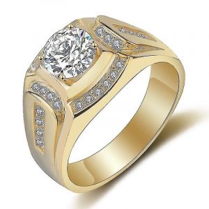 Bague Plaquée Or 18k Engagement De Mariage Pour Hommes Bague Pour Hommes En Diamant Zircone (Us8) - Neuf