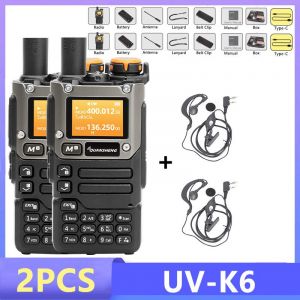 Quansheng UV-K6 talkie-walkie 5W bande d'air Radio Tyep C Charge UHF VHF DTMF FM brouilleur NOAA fréquence sans fil Radio CB bidirectionnelle - Type 2PCS-Headset #B - Neuf