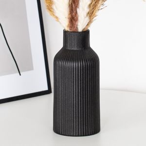 Vase pour Herbe de la Pampa,20 cm,en céramique,Blanc Mat,Rond,Design Moderne,bohème,esthétique,pour Salon,Chambre à Coucher,Style Nordique Simple (Noir) - Neuf