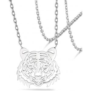 Kal-Collier Avec Pendentif En Forme D'animal De Tigre Pour Femmes Et Filles En Acier Inoxydable - Collier Avec Pendentif En Forme De Tête De Tigre Africain - Neuf