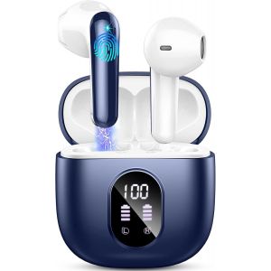 KAL-Ecouteurs Bluetooth Sans Fil, 2024 Écouteurs Bluetooth 5.3-Durée De Lecture: 50H-Avec Hifi Stéréo Basses Et Appels Clairs, 4 Enc Réduction De Bruit Mic/Ip7 Étanche, Casque Pour Ios Android-Bleu - Neuf