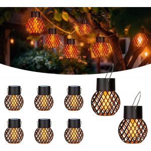 Lot De 8 Lampes Solaires Suspendues Ext&eacute;rieur &Agrave; Flamme Vacillante - D&eacute;coration Pour Jardin, Terrasse, Balcon, Cl&ocirc;ture, Cour, F&ecirc;te (&Eacute;tanche Ip65) - Neuf