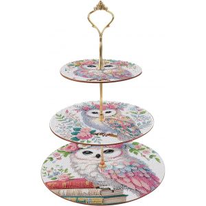 Diamond Painting Support &Agrave; Dessert Peinture Diamant 3 Niveaux 25x32cm Support &Agrave; Cupcakes &Agrave; Plusieurs Niveaux P&acirc;tisserie Snack Buffet De Bonbons Tour D'exposition Ornements Macaron Chouette - Neuf