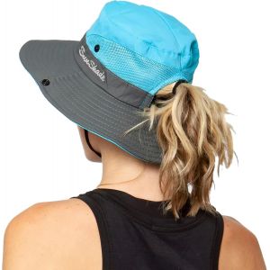 Chapeau De Pêche De Plage Pliable De Protection Uv Pour Femme En Maille À Large Bord Avec Trou De Queue De Cheval.[Z340] - Neuf
