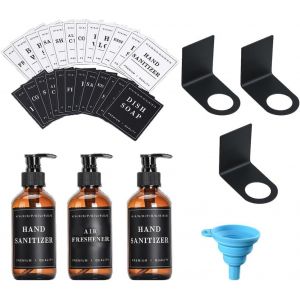 KAL-Distributeur De Savon À Fixation Murale, 3Pcs Distributeur Muraux De Shampooing Et D'Après-Shampooing, Distributeur De Savon Mural En Verre Avec Fixation Auto-Adhésive Avec Étiquettes Étanches - Neuf