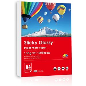 ASFASFq-Inkuway 100 Feuilles Papier Photo Autocollant Brillant A4 pour Imprimante à Jet D'encre - Neuf