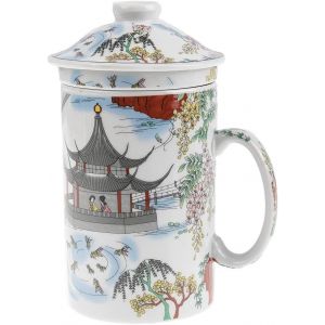 Mevronisshop-Tisani&egrave;re Chinoise Contemplation Du Lac - Tasse &Agrave; Infusion En Porcelaine - Avec Infuseur & Couvercle - Peinture Chinoise - Vaisselle Traditionnelle De Chine - Id&eacute;e Cadeau Th&eacute; Asie - Neuf