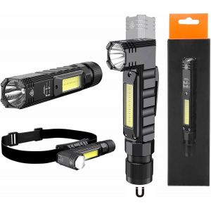 Cmwx-Magn&eacute;tique Lampe Torche,Petite Led Usb Rechargeable Lampe Cob T&ecirc;te Pivotante Portable Travail Lumi&egrave;re Torche,5 Modes,&Eacute;tanche,Pour Enfant/Camping/Randonn&eacute;e/Urgence/Bricolage - Neuf