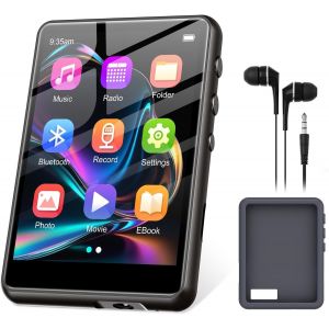Lecteur MP3 128 Go Bluetooth 5.4 avec &eacute;cran Couleur TFT 2,4 Pouces, Lecteur MP3 de Sport Haute fid&eacute;lit&eacute; avec Haut-Parleur, &eacute;cran Tactile, Radio FM, Enregistrement, jusqu'&agrave; 256 Go, Noir - Neuf