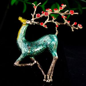 Vintage Vert Cerf Broche Pour Femmes Les Filles Des Hommes Émail Plum Blossom Deer Horn Broches Tendance Exagérée De Bande Dessinée De Style Unisexe Épinglettes Accessoires De Robe - Neuf