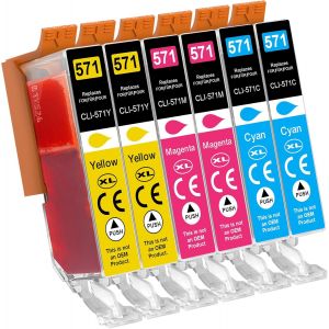 571 XL Cartouche d'encre Compatibles pour Canon 571 pour Cartouche pour Canon TS5055 pour PIXMA TS5050 MG5750 TS5053 MG6852 MG6850 MG5700 MG5752 MG5753 (6 Pack) - Neuf