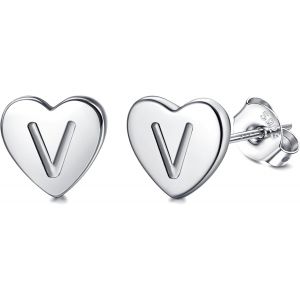 Kal-Boucles D'oreilles En Argent 925 Pour Femme Boucles D'oreilles Initiale, Lettre Boucles D'oreilles Enfants Filles, Boucles D'oreilles Coeur Or/Argent, Cadeaux Pour Filles Enfant - Neuf