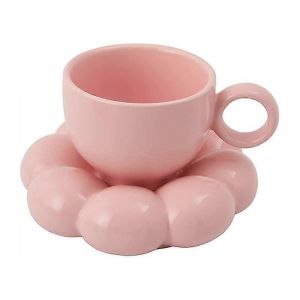 Tasse à café fleur & soucoupe ensemble tasse à café en céramique 6.7Oz rose - Neuf