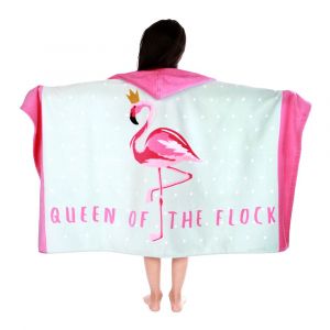 Les enfants Serviette de Bain a Capuche Poncho, Super Absorbant, sechage Rapide, pour la Baignoire, la Piscine, la Plage (127 cm x 76 cm, Flamingo) - Neuf