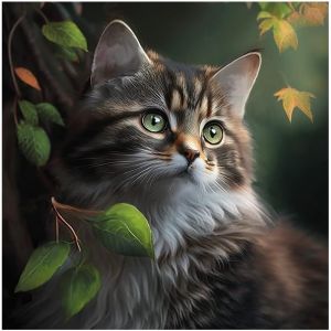 Ayuhr-Ideen Mit Herz 5d Diamond Painting | Diamond Painting Set | Motif: 30x30cm | Toile: 35x35cm | Diy | Pierres Précieuses | Accessoires Inclus | Variations De Conception (Chat Avec Feuilles) - Neuf
