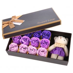 HJLIAN Lot de 12 roses en forme d'ourson en peluche, cadeau romantique pour la Saint-Valentin, avec boite (violet) - Neuf