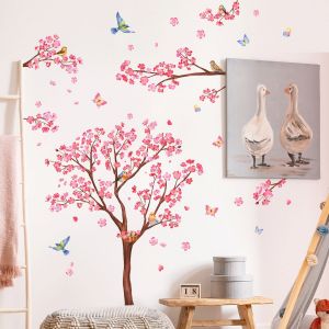 Rose Prune Arbre en fleurs Stickers muraux pour Chambre Salon TV Fond Décoration de la Maison - Neuf
