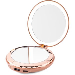 JGD-Beauty Compact - Miroir de Poche et 5k Power Bank - 3-en-1 Lumi&egrave;re, Miroir et Power Bank - Chargeur de t&eacute;l&eacute;phone Portable USB-C - Jusqu'&agrave; 2X Charges (Sable) - Neuf