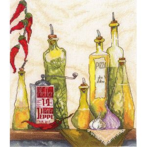 Kit Point De Croix Compt&eacute; Andriana "Huile Aux &Eacute;pices" 19x22 Cm - Neuf