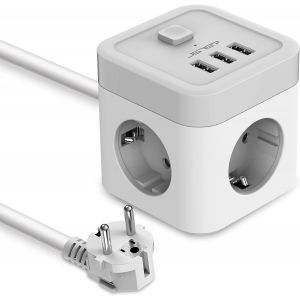 Cube Multiprise Usb,Bloc Multiprise 3 Prises Avec 3 Ports Usb Chargeur (15,5w) Prise Multi 3680w 16a Multiprise Usb Avec Interrupteur Cable 1,5m Pour Smartphone Tablette - Neuf
