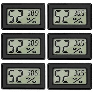 Thermomètre numérique Température Humidité Mini Thermomètre Numérique Hygromètre et Jauge d'Humidité Noir (Paquet de 6 - Carré) - Neuf