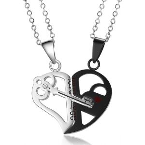 Kal-2 Pcs Colliers D'amitié, Collier Pour Filles, Collier D'amitié Puzzle Heart, Meilleurs Amis Assortis Colliers, Anniversaire Saint-Valentin Amitié Bijoux Cadeaux Pour Amis S?urs, Argent + Noir - Neuf