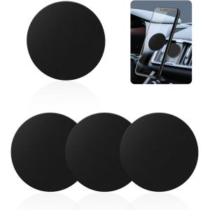 Plaques De M&eacute;tal Lot De 4 Pour Support T&eacute;l&eacute;phone Voiture Magn&eacute;tique, Plaque De M&eacute;tal Mince Avec Adh&eacute;sif Pour Aimant De T&eacute;l&eacute;phone (Noir-Rondes) - Neuf