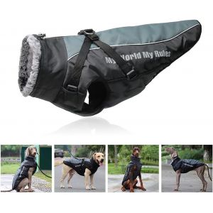 Reversible Reflective Plush Dog Coat With Detachable Harness And Fur Collar No Choking,Comfortable Clothes For Medium And Large Dogs 2xl-6xl.[P375] - Neuf