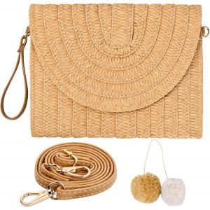 Sac A Main Paille Femme, Sac Paille, Pochette Paille, Sac Boheme Femme, Sac En Rotin, Sac En Osier 27 X 20 Cm - Neuf