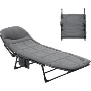 Ulteronixshop-Chaise Longue Avec Coussin, 200x65x32cm Lit De Camping Inclinable Sur 5 Positions, Pliable & Portable, Charge Max. 200 Kg, Chaise Longue Pour Jardin, Piscines, Camping, Gris - Neuf