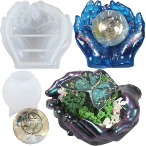 Grand Moule 3d En Silicone Avec Mains Et Boules Sph&eacute;riques En R&eacute;sine &Eacute;poxy Pour Fabriquer Des Cendriers, Des Bougies, Des Bibelots, Des Bols, Des Lampes, Des Bijoux - Neuf
