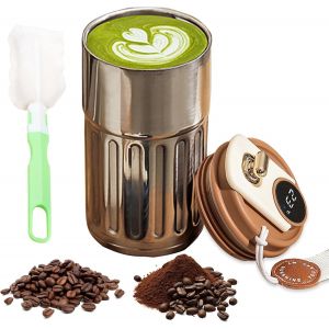 Eryi-Mug Isotherme Avec Indicateur De Température Led, 450 Ml Tasse Isotherme, Thermos Cafe Isotherme, Tasse Isotherme Sans Bpa, Mug Cafe De Voyage Etanche (Argenté Avec Café) - Neuf