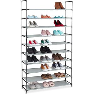 KGABERY-Étagère À Chaussures,Emboîtement,Tissu,10 Niveaux,50 Paires,176,5 X99X29,5 Cm,Gris - Neuf