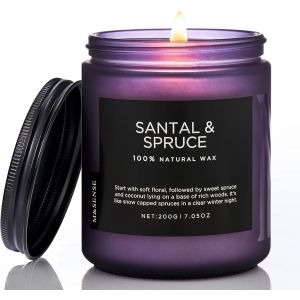 SANSH-Bougies Parfumées en Soja Sapin au Santal 200g - 50h Parfum Boisé/Enveloppant, Naturelle Ambiance Relaxante/Yoga, Cadeau Bien-Être Maison/Bureau - Neuf