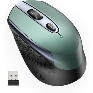 Souris sans Fil, Souris Optique 2.4GHz Slim avec Nano-R&eacute;cepteur USB Silente, 800-1200-1600 DPI R&eacute;glable, Compatible avec Ordinateur Portable, PC, Tablette, Notebook-Vert Fonc&eacute; - Neuf