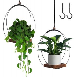 Nouvelhorizonstore-2 Pi&egrave;ces Pots De Fleurs &Agrave; Suspendre, 30cm Suspension Plante Exterieur Avec Socle En Bois Et Crochet, Jardiniere Suspendue Pour Balcon, Jardin, Terrasse, Fen&ecirc;tre Ou Porche - Neuf