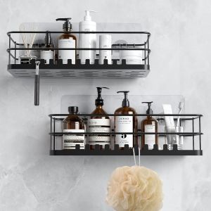 Etag&egrave;re Douche, Serviteur de Douche Sans Per&ccedil;age 2 Tablettes, Paniers Rangement d'Organisateur de Douche Mural Porte Savon Douche Acier Inoxydable pour Salle de Bain et Cuisine - Neuf