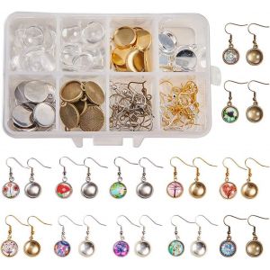 1boîte 120pièces 20paires 12mm De Boucles D'oreilles Cabochon Faisant Kit 40pcs Réglages De Lunette Avec Cabochons De Verre 40pcs,Crochets De Boucle D'oreille,4 Couleur - Neuf