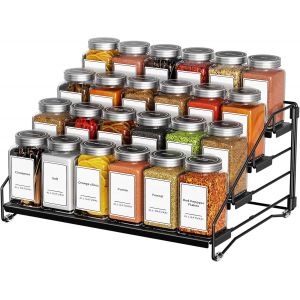 Chenquansarl-Rangement Epices Cuisine, Organisateur De Placard 4 Niveaux, Étagère À Étpices De Extensible Pour Placard, Plan De Travail, Cuisine, Porte-Épices En Métal, Noir Lot De 1 - Neuf