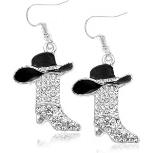 Kal-Boucles D`Oreilles En Strass De Bottes Western Pour Femmes, Chapeau En Émail Boucles D`Oreilles Pendantes Bohémiennes De Cowboy, Accessoires De Bijoux Western Pour Femmes - Neuf