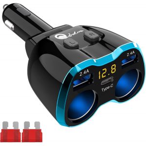 Adaptateur Allume-Cigare 150W, Qidoe Chargeur de Voiture USB C et Double Pr QC3.0 Multi USB Voiture 12V/24V Adaptateur avec Commutateur Voltmètre LED pour iPhone GPS Dashcam iPad Android - Neuf