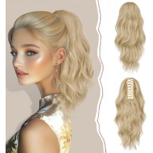Court Ondul&eacute;e Extension De Queue De Cheval Pince 35cm Queue De Cheval Extension Synth&eacute;tiques Postiche Pince &Agrave; Griffe Boucl&eacute;s Cheveux Queue De Cheval D'aspect Naturel Pour Femme,Blond - Neuf