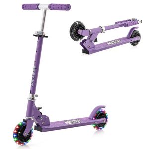 Trottinette Enfant Pliable 66 X 26 X 80 Cm Avec Roues Clignotantes Guidon R&eacute;glable Ambiance Amusante En Alliage Aluminium Violet Helloshop26 20_0014594 - Neuf